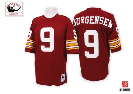 Men's Authentic Sonny Jurgensen Mitchell and Ness Jersey Burgundy Red Home - #9 Throwback NFL Washington Redskins